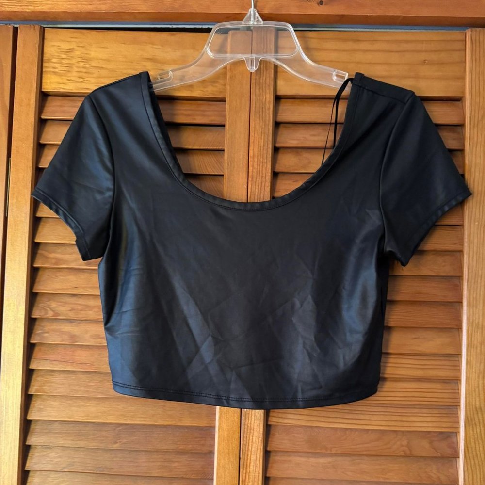 Mimi Chica Faux Leather / Metallic Crop Top